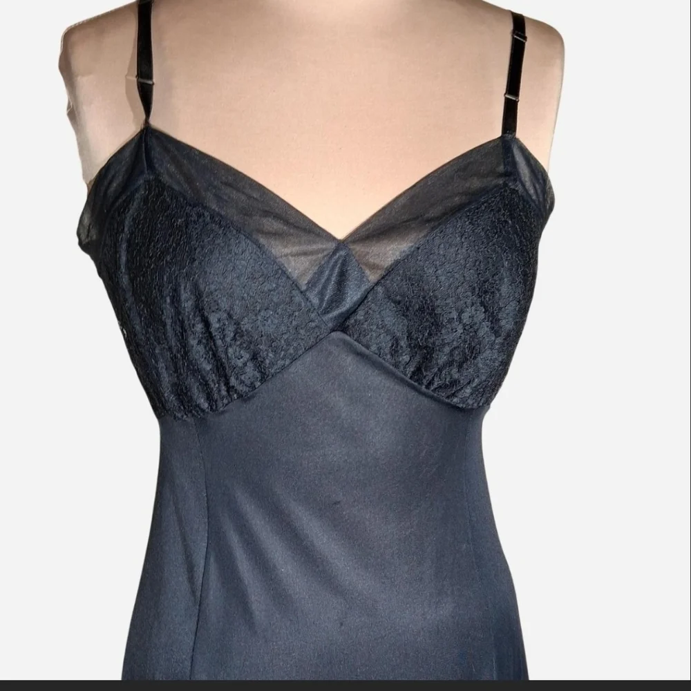 Vintage Lacy Black Midi Slip Dress By Gotham